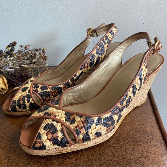 Stuart Weitzman • Leopard Print Raffia Wedges